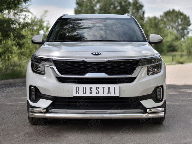Защита RusStal переднего бампера d63 (секции) d42 (уголки) для Kia Seltos 2020-2026. Артикул KSLZ-003415