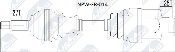 Полуось (привод в сборе, приводной вал) NTY передняя правая для Ford Mondeo III 2000-2007. Артикул NPW-FR-014