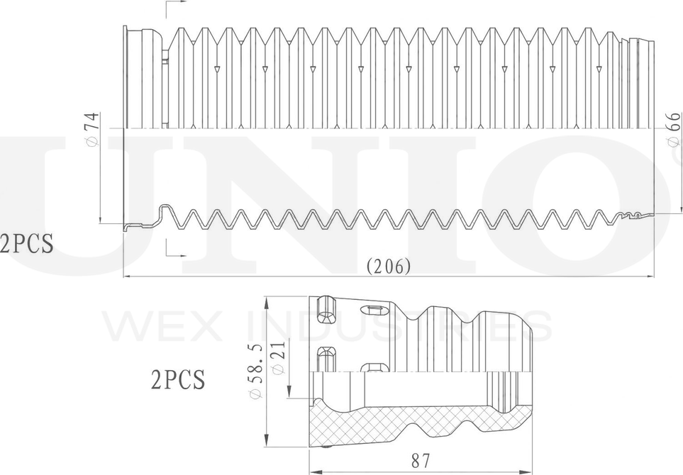 Отбойник и пыльник амортизатора, комплект (Unio). Артикул DUC-50008