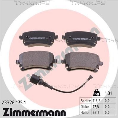 Тормозные колодки Zimmermann задние для Volkswagen Multivan T5 2003-2015. Артикул 23326.175.1