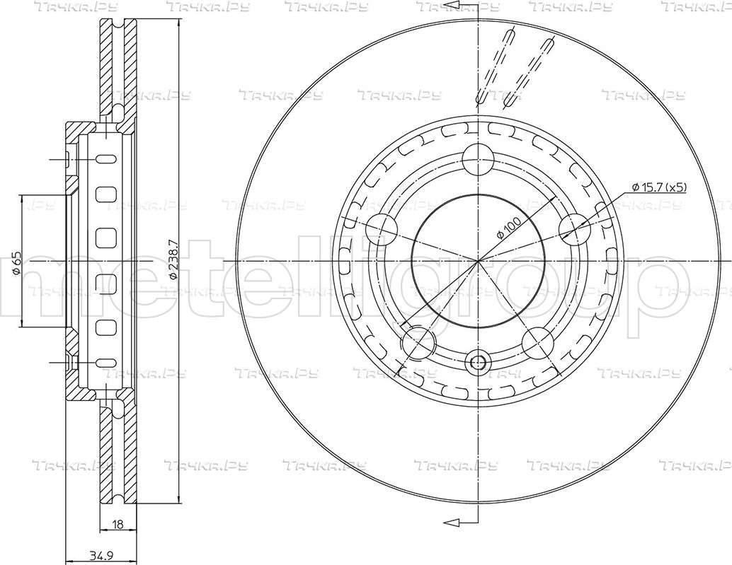 Тормозной диск Metelli передний для Volkswagen Fox I 2005-2011. Артикул 23-0614C
