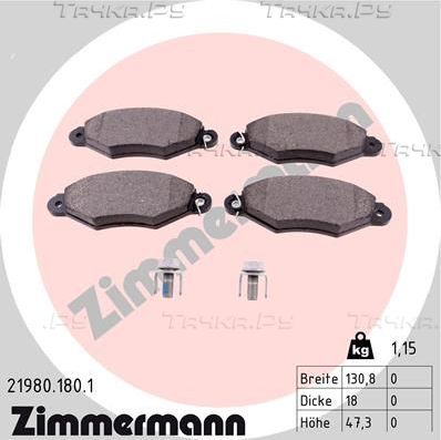 Тормозные колодки Zimmermann передние для Renault Kangoo I 1997-2009. Артикул 21980.180.1
