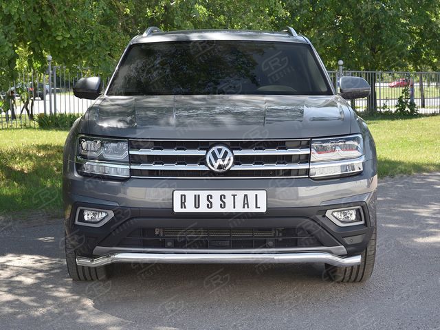 Защита РусCталь переднего бампера d63 волна для Volkswagen Teramont 2017-2026. Артикул VTMZ-002987