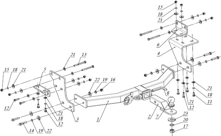 Фаркоп Bizon для Kia Sorento III (Prime) 2014-2020 с накладкой из нержавеющей стали. Быстросъемный крюк. Артикул FA 0230-E(N)