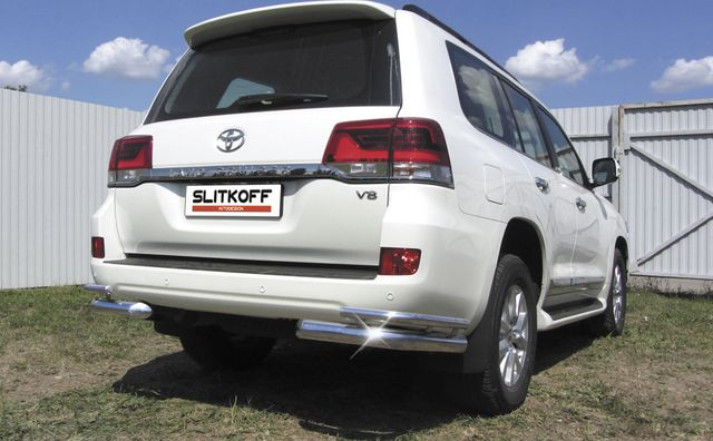 Защита Slitkoff задняя уголки d76+d42 двойные для Toyota Land Cruiser 200 рестайлинг 2015-2021. Артикул TLC2-15-010