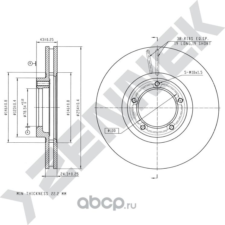 Диск тормозной передний FORD TRANSIT 91-00 (Zennek). Артикул DBD0091