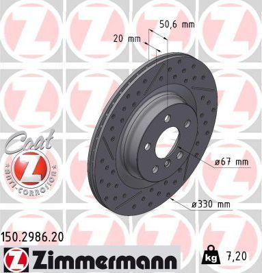 Тормозной диск Zimmermann Coat Z задний левый для BMW 2 F44 2019-2026. Артикул 150.2986.20