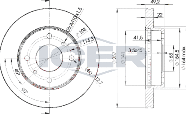 Тормозной диск Icer передний для Nissan Almera N16 2000-2006. Артикул 78BD7101-2