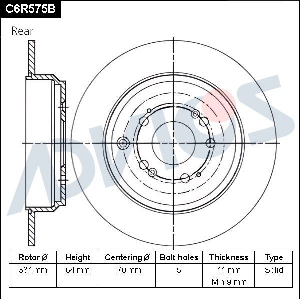 Тормозной диск Advics задний для Honda Shuttle I 1994-2004. Артикул C6R575B