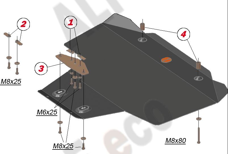 Защита алюминиевая Alfeco для картера Subaru XV 2011-2017. Артикул ALF.22.31 AL4
