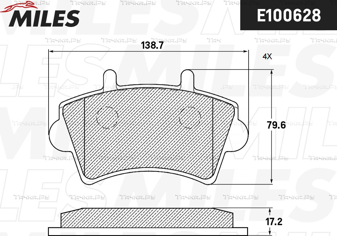 Тормозные колодки Miles (Semi-Metallic) передние для Nissan Interstar 2002-2026. Артикул E100628