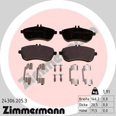 Тормозные колодки Zimmermann. Артикул 24306.205.3