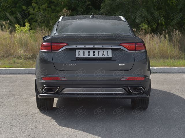Защита RusStal заднего бампера d63 (секции) для Geely Tugella 2020-2026 Черная. Артикул GTGZ-003947CH