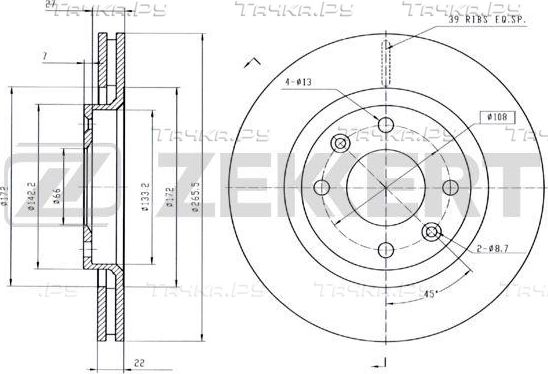 Тормозной диск Zekkert для Peugeot 2008 I 2013-2026. Артикул BS-5028B