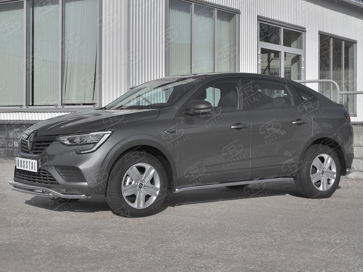 Защита порогов RusStal труба d42 (вариант 3) для Renault Arkana 2019-2026. Артикул RART-0033203