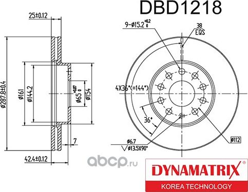 Диск тормозной (Dynamatrix-Korea) Dynamatrix-Korea. Артикул DBD1218