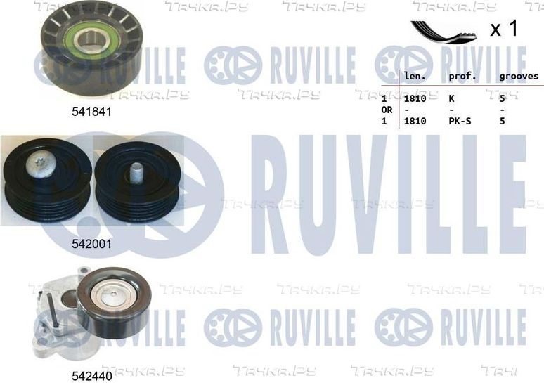 Приводной ремень поликлиновой с роликами (комплект) Ruville. Артикул 570131