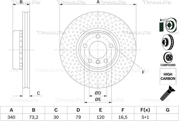 Тормозной диск Bosch передний для BMW 3 VI (F3x) 2012-2021. Артикул 0 986 479 E11