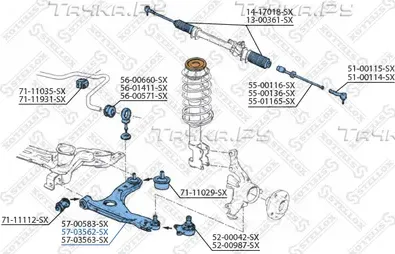Поперечный рычаг передней подвески Stellox. Артикул 57-03562-SX