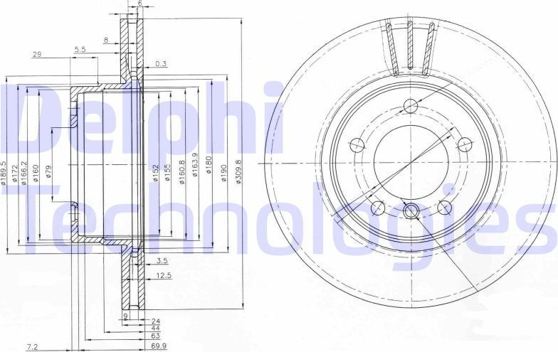 Тормозной диск Delphi. Артикул BG3870