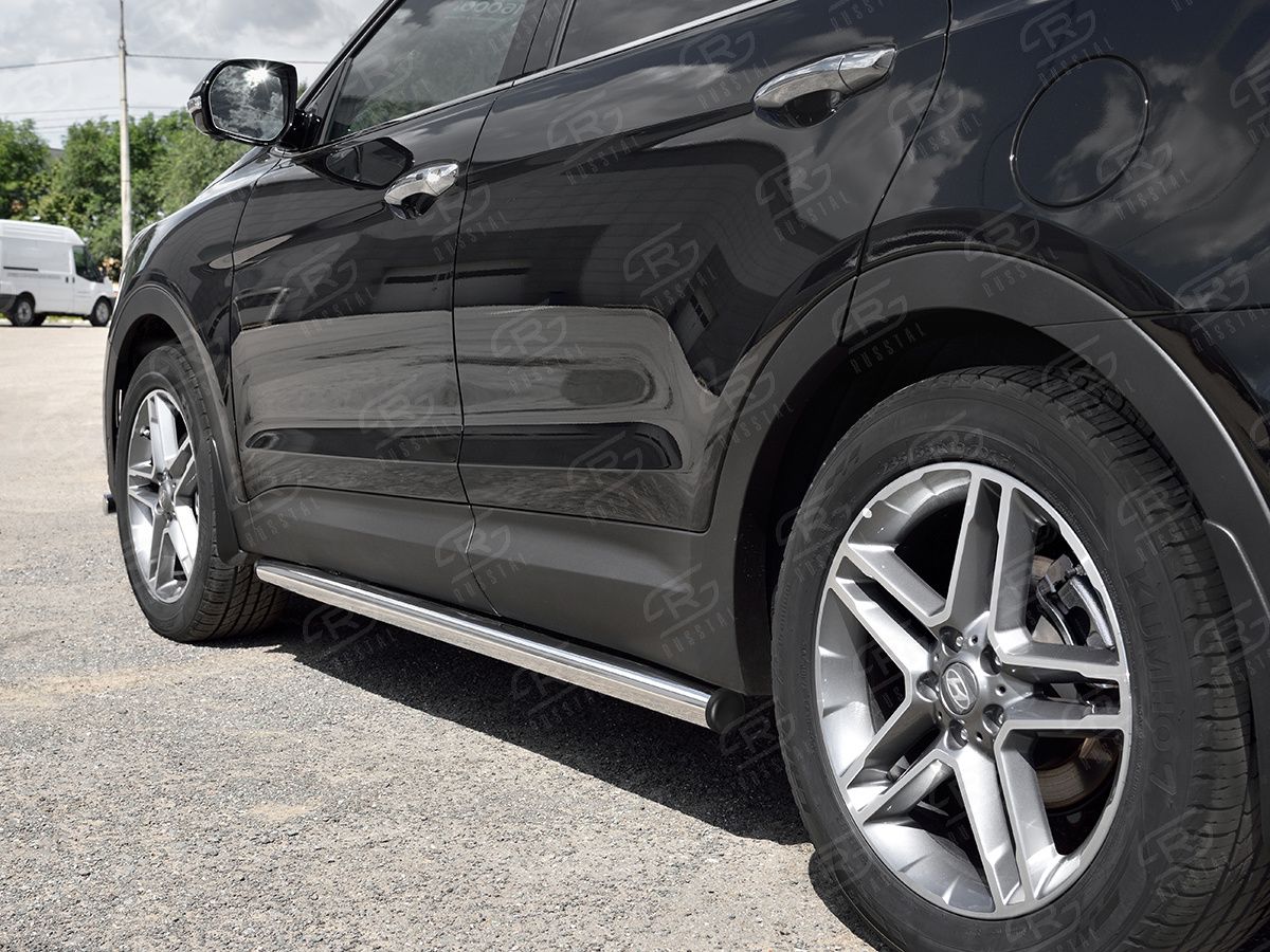 Защита порогов RusStal труба d63 для Hyundai Santa Fe Grand 2016-2026 (Вариант 2). Артикул HSFT-0027382