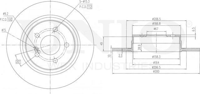 Диск тормозной (Unio). Артикул BRD-20303