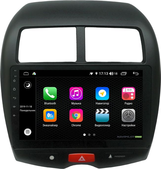 Штатное головное устройство NaviPilot с экраном 10" Android 9 DSP, 4G, сенсорные кнопки для Mitsubishi ASX 2010-2026. Артикул NPD9L-WRG-M026-10