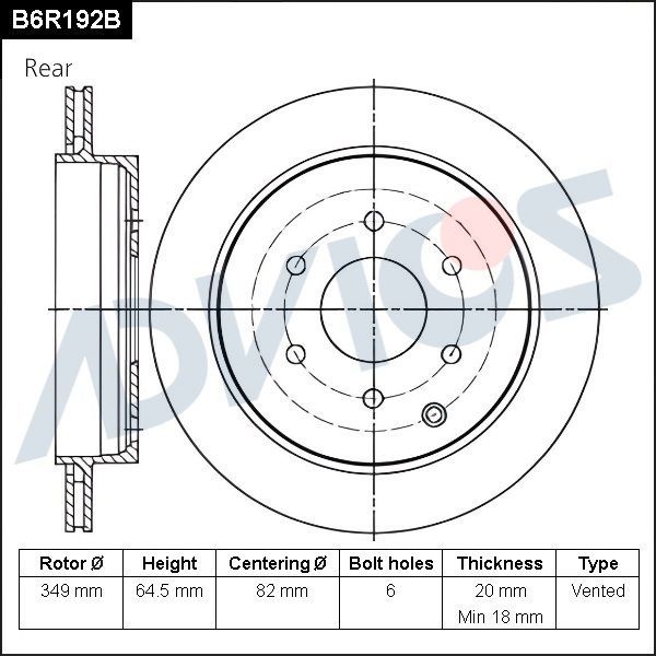 Тормозной диск Advics для Infiniti QX80 I 2013-2026. Артикул B6R192B