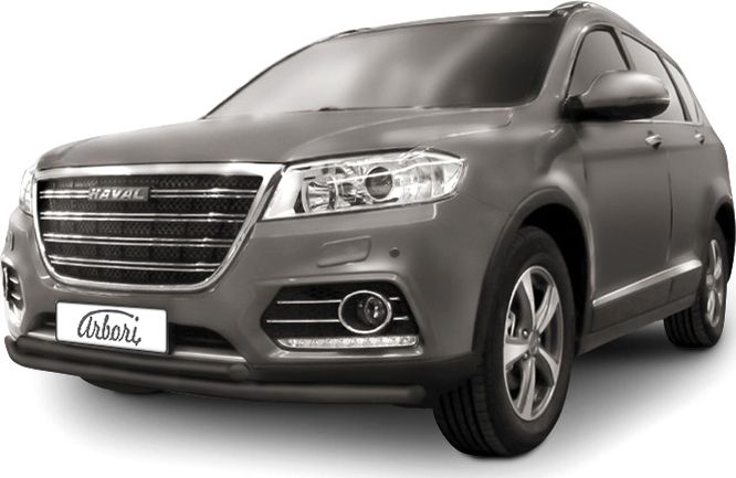 Защита Arbori переднего бампера d57+d42 двойная для Haval H6 2014-2020 Черная. Артикул AFZDAHAVH602B
