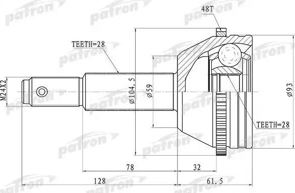 Шрус наружный (граната) Patron для Ford Transit VII 2006-2014. Артикул PCV1674