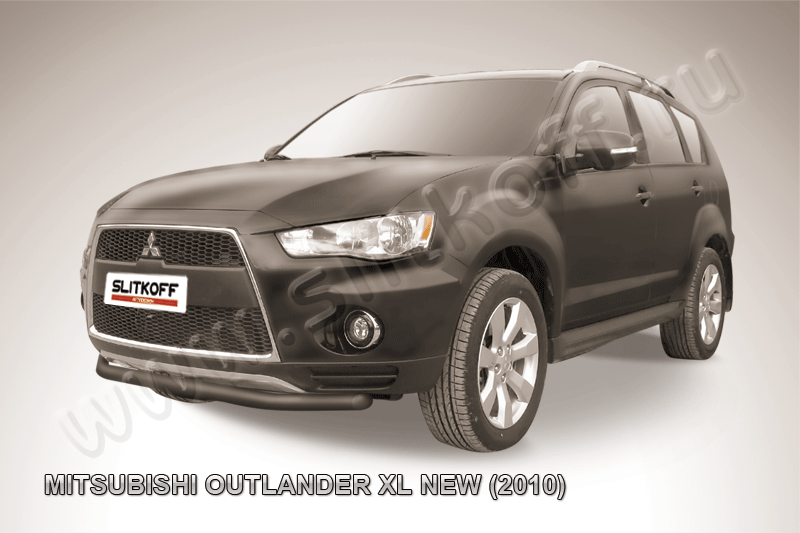 Защита Slitkoff переднего бампера d57 ЧЕРНАЯ матовая для Mitsubishi Outlander XL 2010-2012. Артикул MXL10-006B
