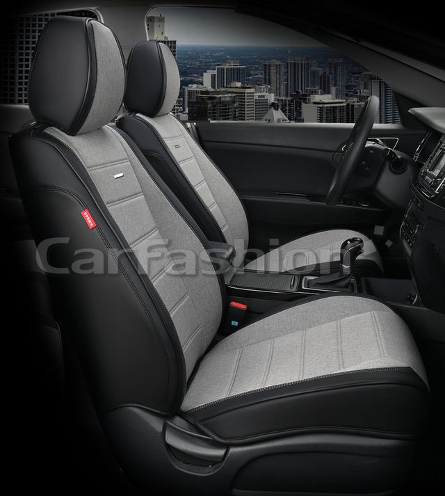 Чехлы универсальные каркасные CarFashion 5D Mayer на передние сидения авто, цвет Черный/Серый/Черный. Артикул 21509
