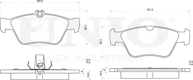 Колодки тормозные дисковые, комплект (Unio). Артикул BRP-20412