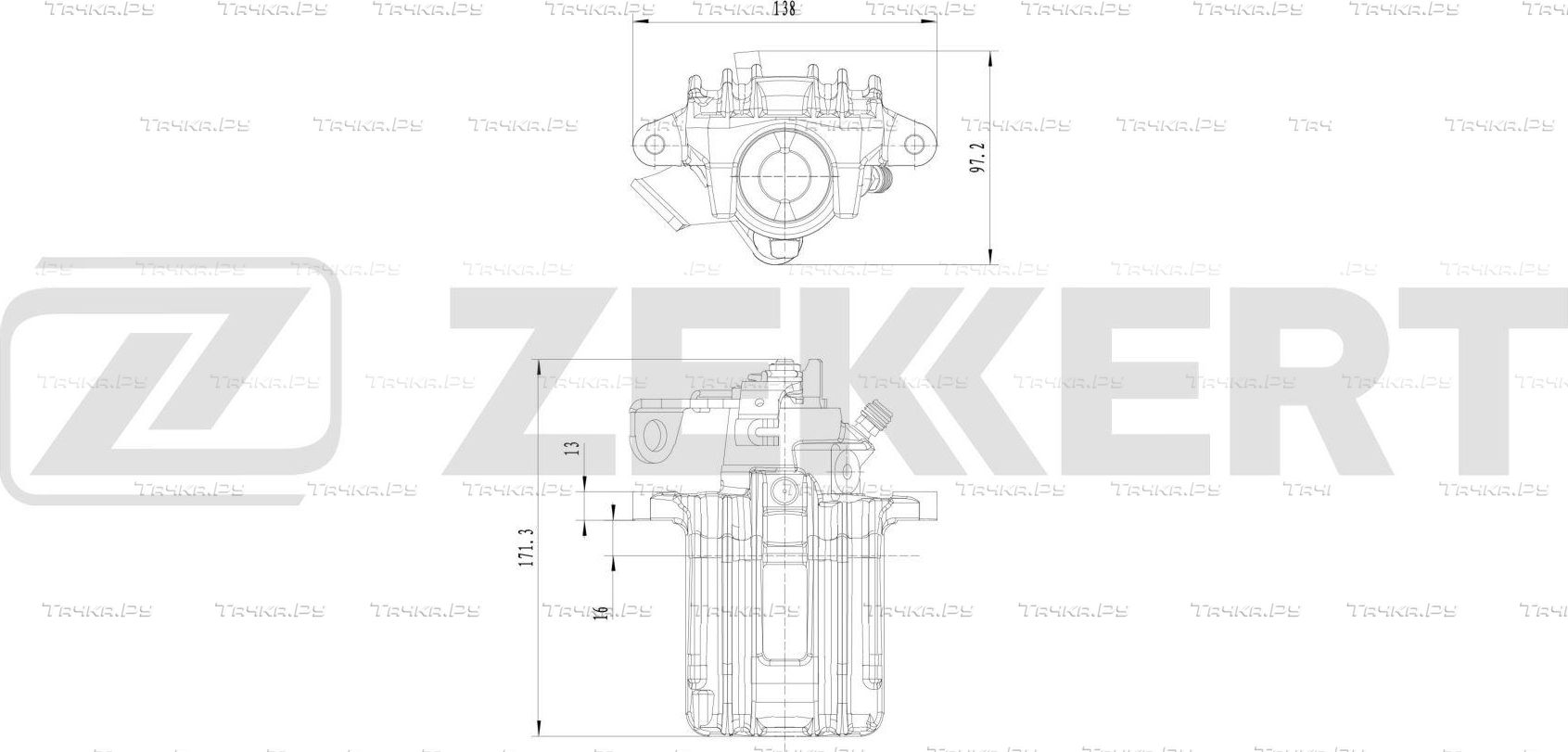 Тормозной суппорт Zekkert (алюминий) задний правый для Skoda Octavia Tour 1996-2010. Артикул BS-8303