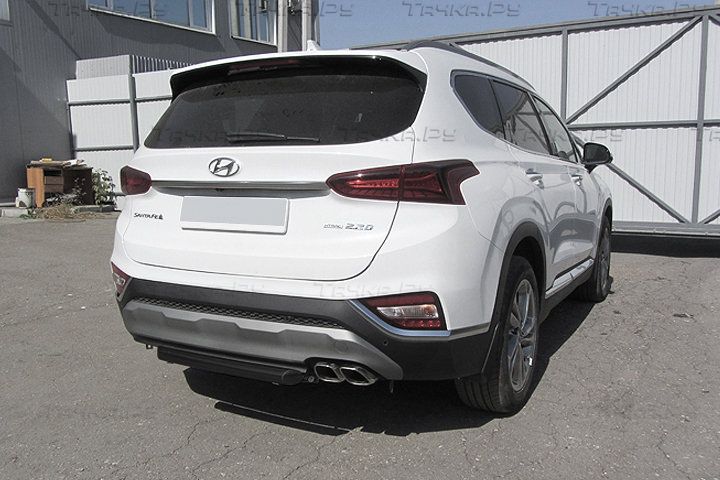 Защита Slitkoff заднего бампера d57 короткая для Hyundai Santa Fe IV 2018-2026 Черная. Артикул HSFT18-005В