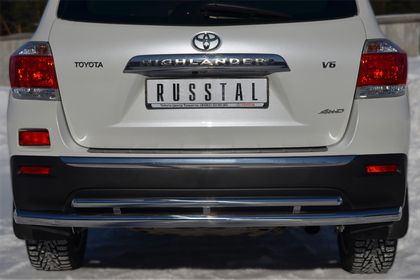 Защита RusStal заднего бампера d63 (секции) / d42 (дуга) для Toyota Highlander II 2010-2014. Артикул THZ-001256