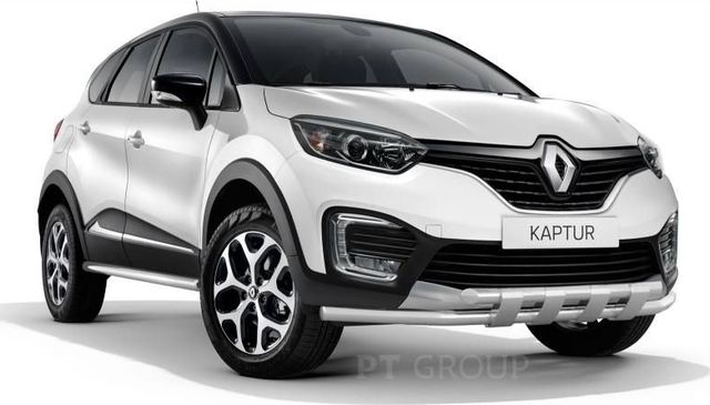 Защита PT Group переднего бампера двойная с пластинами d63/63 (НПС) для Renault Kaptur 2016-2026. Артикул RKA220202