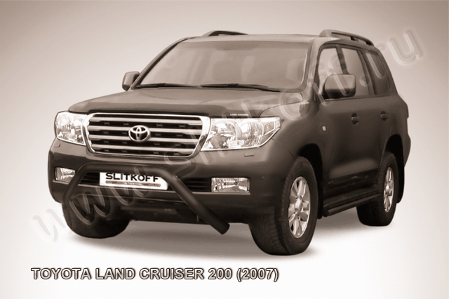 Кенгурятник Slitkoff d76 низкий широкий мини ЧЕРНЫЙ матовый для Toyota Land Cruiser 200 2007-2012. Артикул TLC2-006B