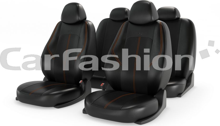 Чехлы универсальные CarFashion Ranger Leather на сидения авто, цвет Черный/Черный/Оранжевый. Артикул 11211