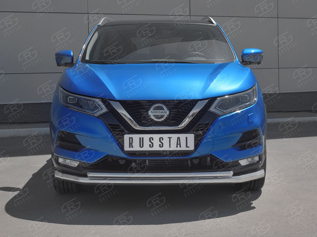 Защита RusStal переднего бампера d63 секции-d42 дуга для Nissan Qashqai II рестайлинг 2019-2026. Артикул NQSZ-003244