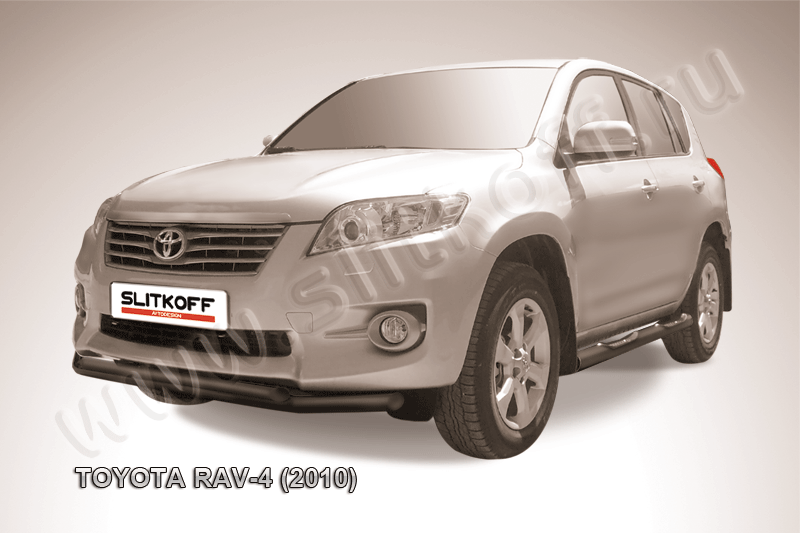 Защита Slitkoff переднего бампера d57/42 двойная ЧЕРНАЯ матовая для Toyota RAV4 III 2010-2012. Артикул TR410-006B