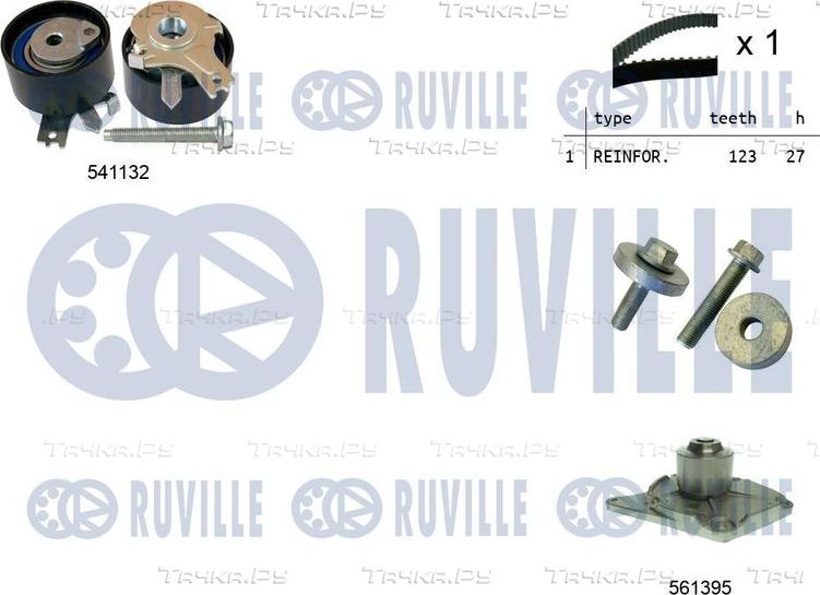 Помпа (водяной насос) с комплектом ремня ГРМ Ruville для Dacia Logan II 2007-2026. Артикул 5500552