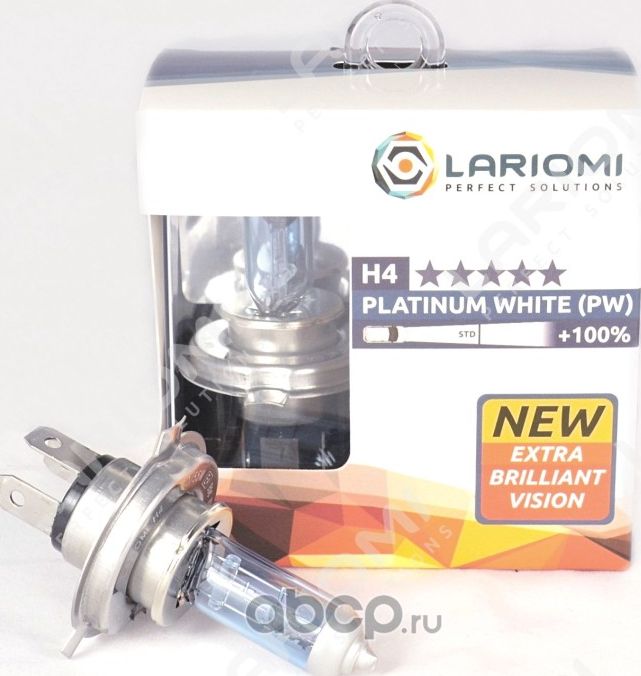 ЛАМПА ГАЛОГЕННАЯ H4 12V 6055W P43T PLATINUM WHITE 100 КОРОБКА 2 ШТ (Lariomi). Артикул LB1113PW