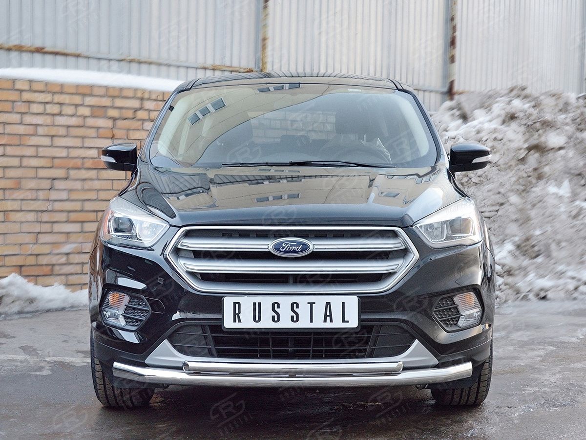 Защита RusStal переднего бампера d63 (секции) d42 (дуга) для Ford Kuga II 2016-2019. Артикул FGZ-002597