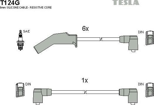 Высоковольтные провода (провода зажигания) (комплект) Tesla для Ford Sierra I 1988-1993. Артикул T124G