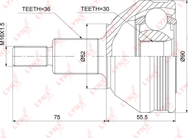 Шрус наружный (граната) LYNXauto для Skoda Rapid I 2012-2019. Артикул CO-3909