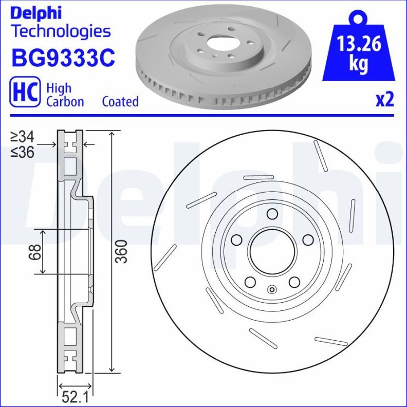 Тормозной диск Delphi. Артикул BG9333C