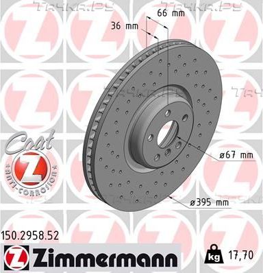 Тормозной диск Zimmermann Sport Coat Z передний правый для BMW 6 IV (G32) 2017-2026. Артикул 150.2958.52