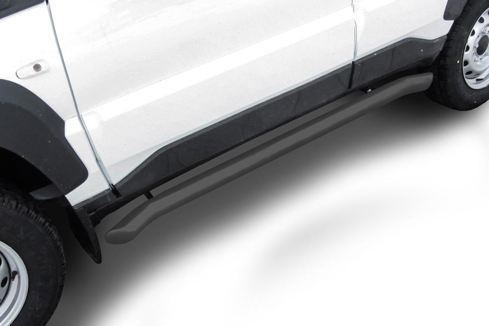 Пороги Slitkoff труба d57 с гибами для Lada Niva Travel 2020-2026 Серебристые. Артикул NivTR008S