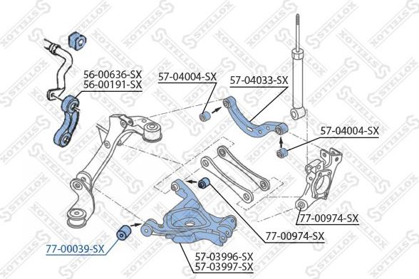 Сайлентблок заднего рычага подвески Stellox. Артикул 77-00039-SX